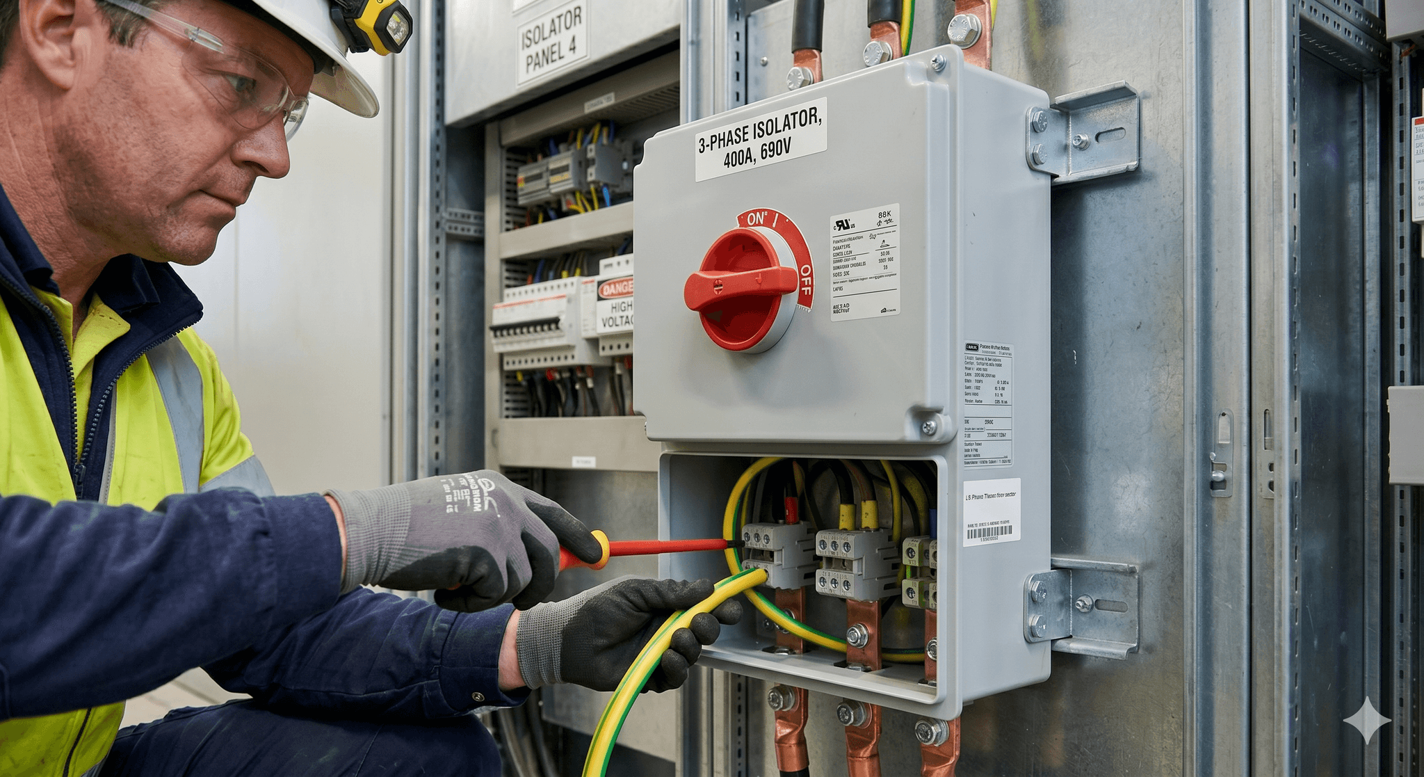 Engineer completing safe isolation work on an electrical isolator panel